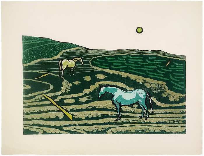犬童徹　木版画「丘の馬」