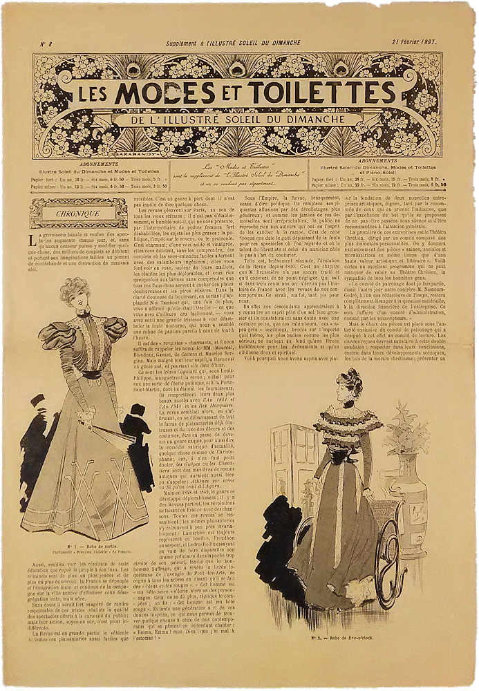 「Les Modes et Toilettes. de L'Illustre Soleil du Dimanche. No.8 21 Fevrier 1897」