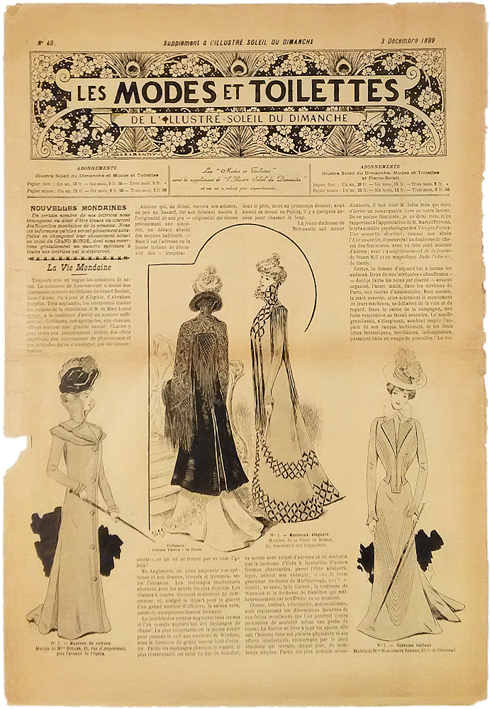 「Les Modes et Toilettes. de L'Illustre Soleil du Dimanche. No.49 3 Decembere 1899」