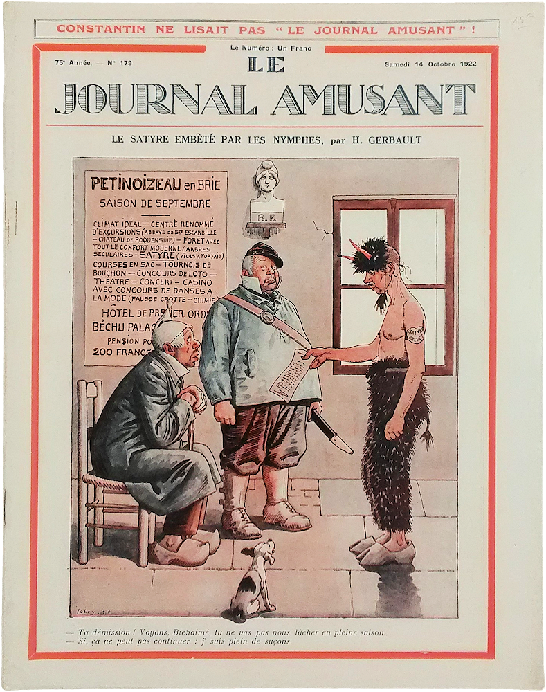 「Le Journal Amusant No.179 14 Octobre 1922. Le Satyre Embete par les Nymphes, par H. Gerbault」